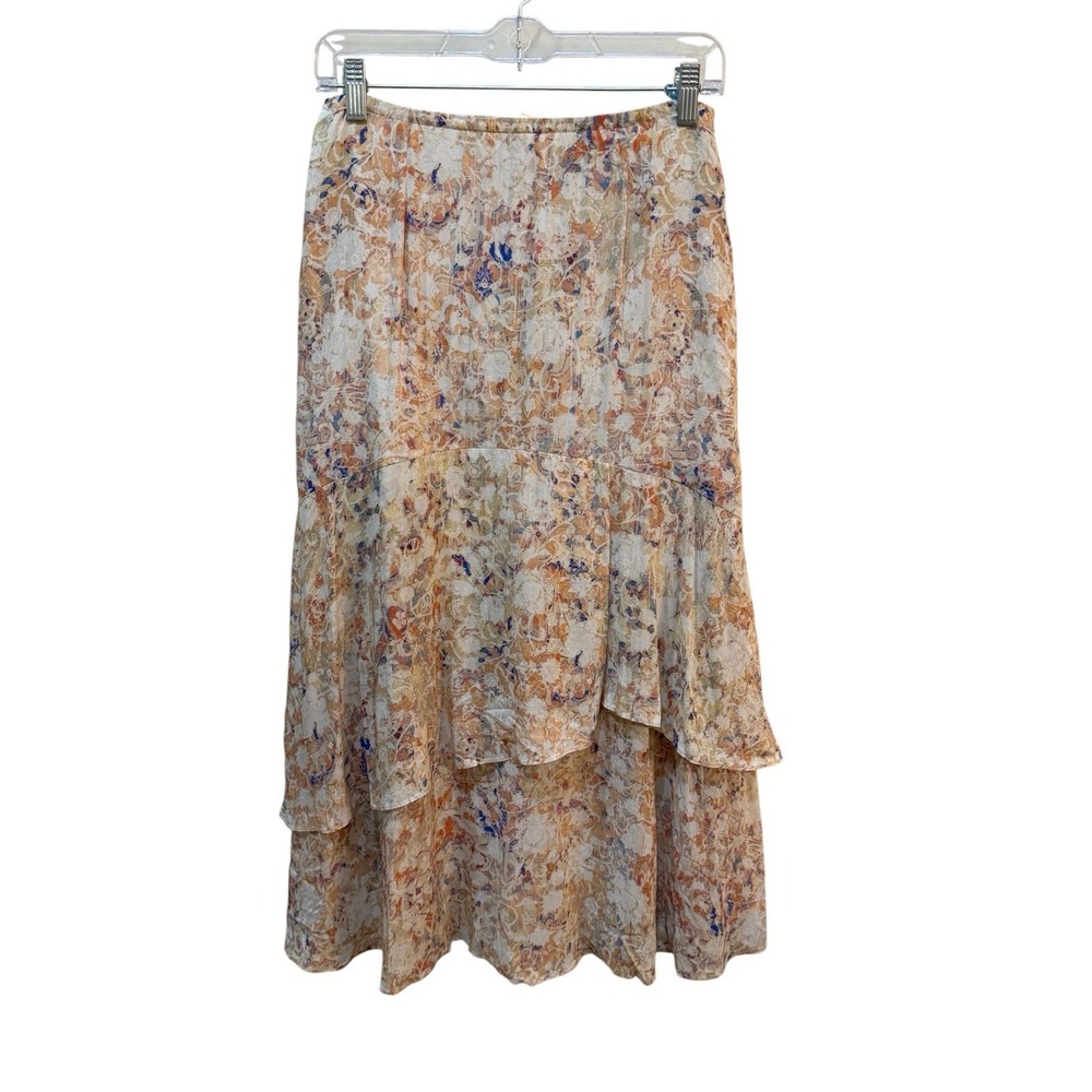 Peruvian Connection Linnea multi colored tiered midi skirt Size 2 Romantic Fairy